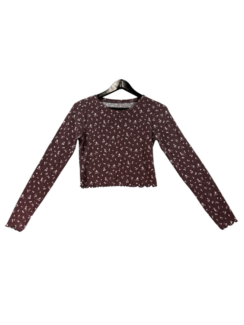 The O.C. Tee Collection Brown Floral Ribbed Shrunken Crop Top M Y2K